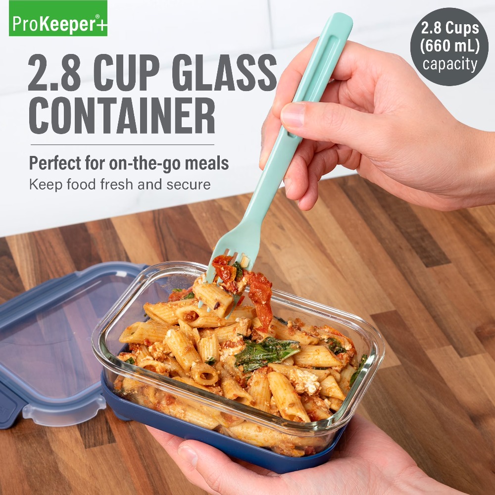 Meal Prep Glass - 2.8컵 유리 식품 보관 용기, 실리콘