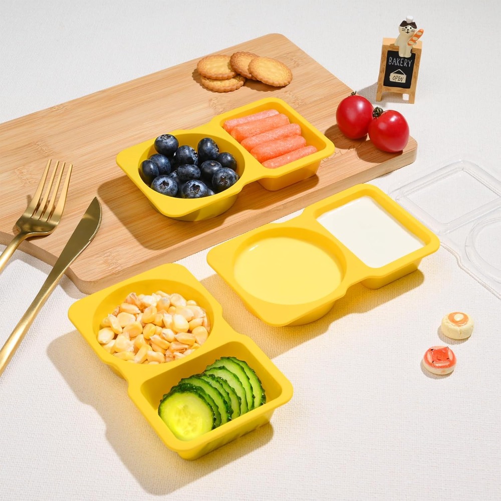 2칸짜리 일회용 플라스틱 간식 용기(뚜껑 포함), 10 - Meal Prep Yellow 리뷰 및 가격